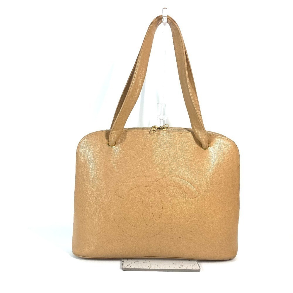 CHANEL Vintage Cream Caviar Leather Logo Shoulder Bag